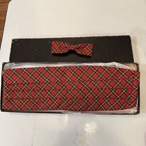 Bow Tie Cummerbund Set Tartan Plaid Red  Holiday Christmas